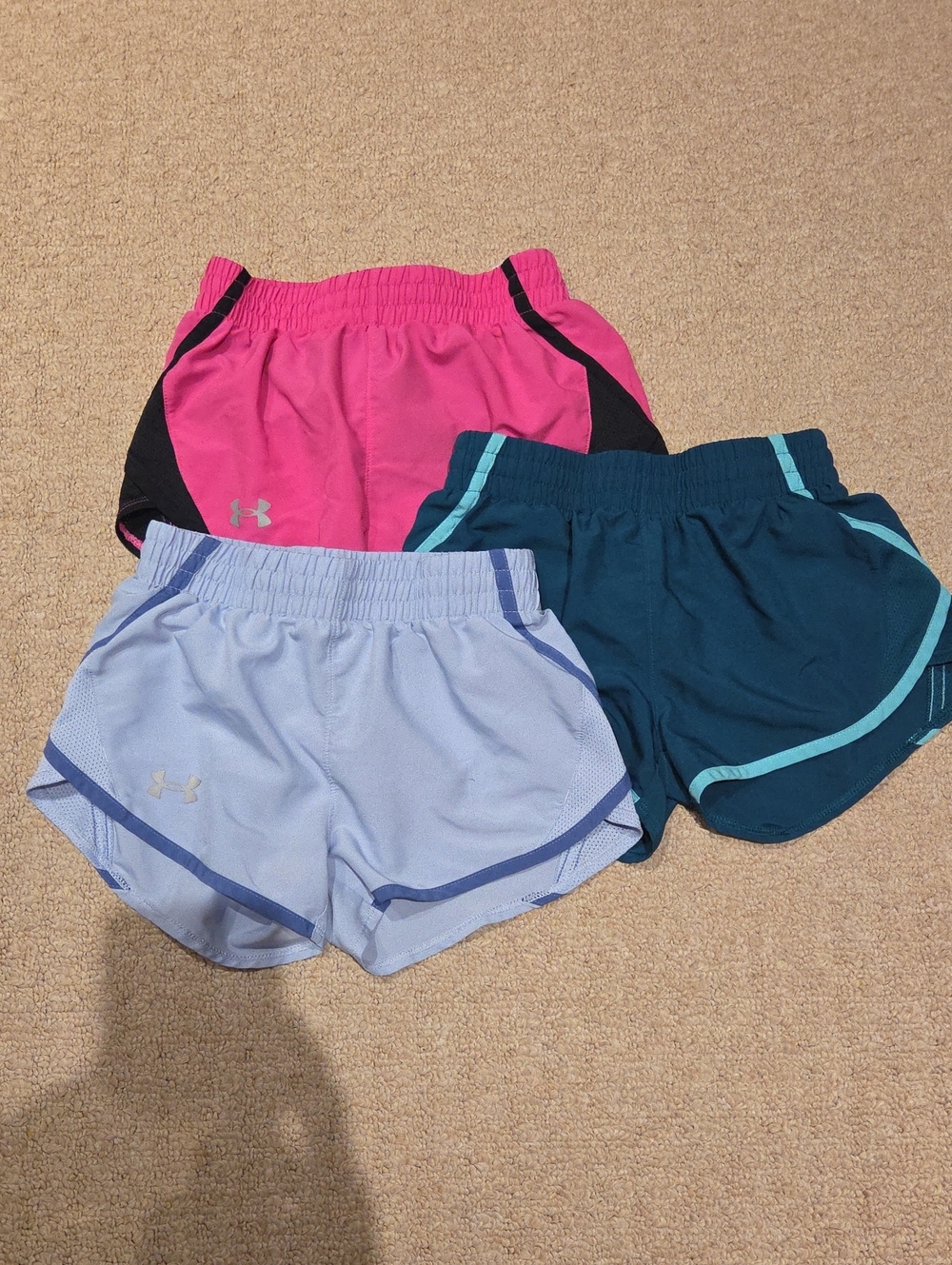 Under Armour Girls' Active Shorts Trio - Hot Pink, Light Blue, Teal